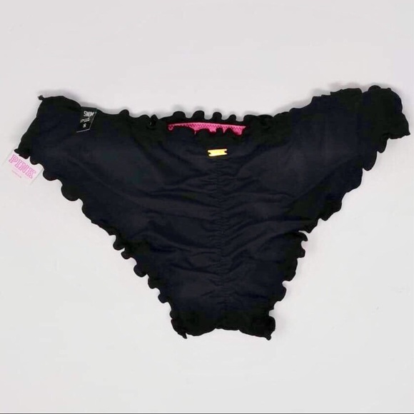PINK Victoria’s Secret Ruffle Bikini Bottoms Black - Picture 2 of 2